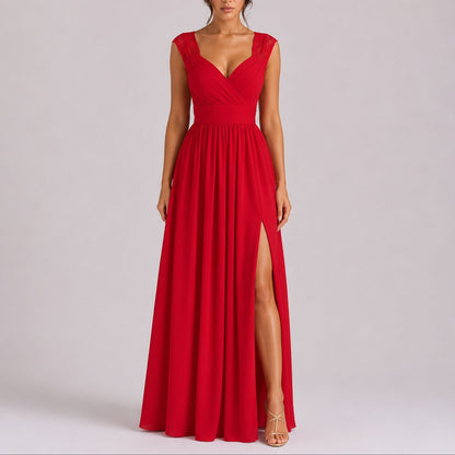 Seraphine Sweetheart Lace Cap-Sleeve – Women's Gown Dress in Red