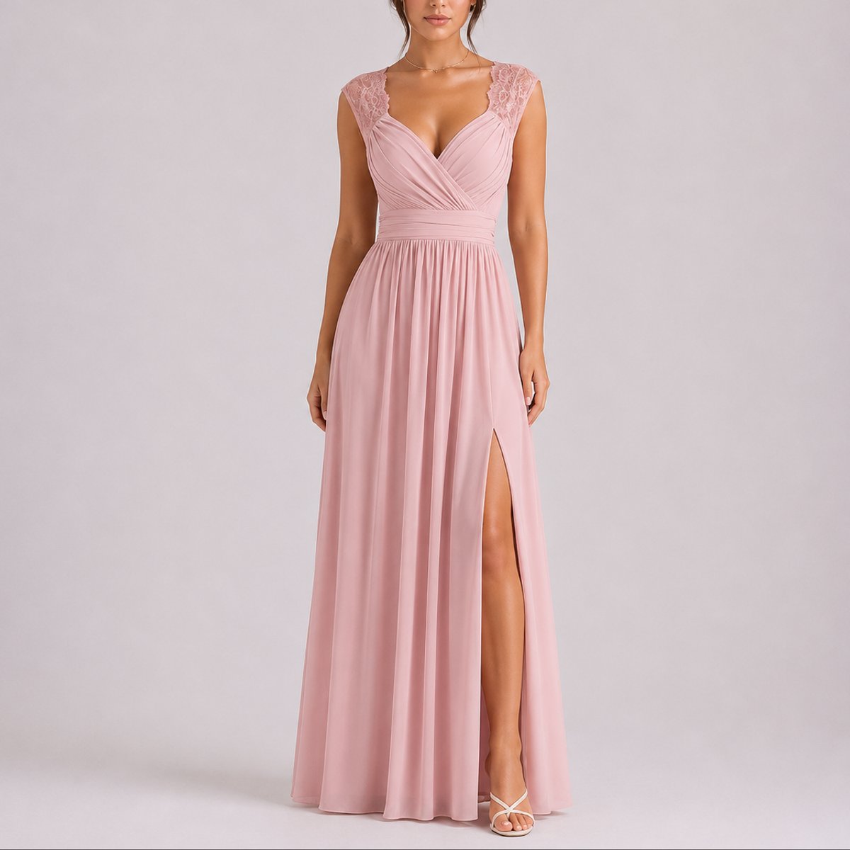 Seraphine Sweetheart Lace Cap-Sleeve – Women's Gown Dress in Red