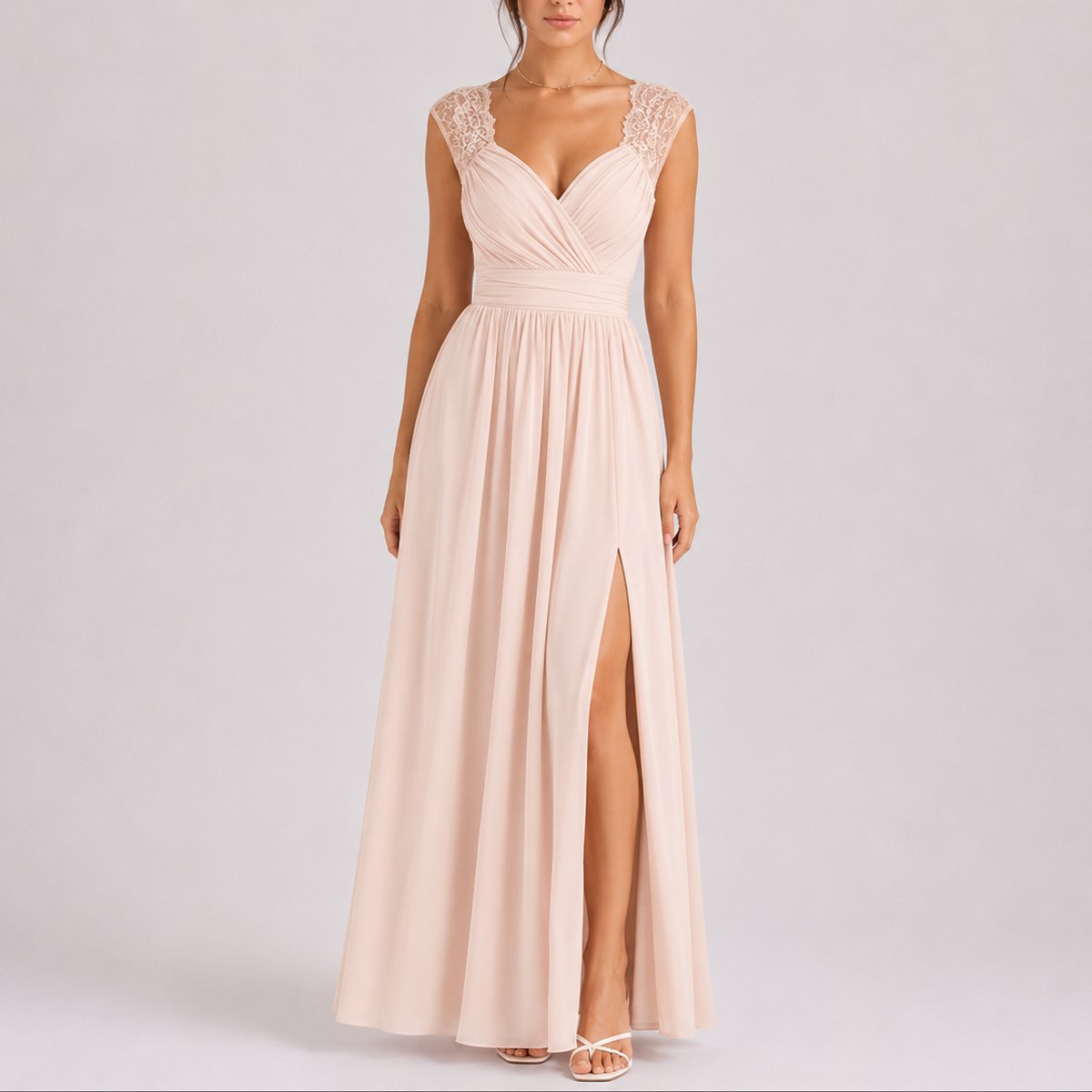 Seraphine Sweetheart Lace Cap-Sleeve – Women's Gown Dress in Red