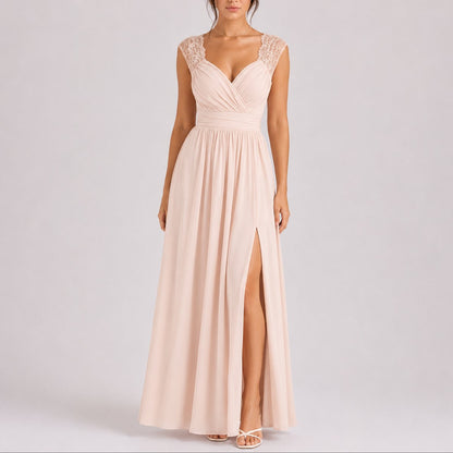 Seraphine Sweetheart Lace Cap-Sleeve – Women's Gown Dress in Red