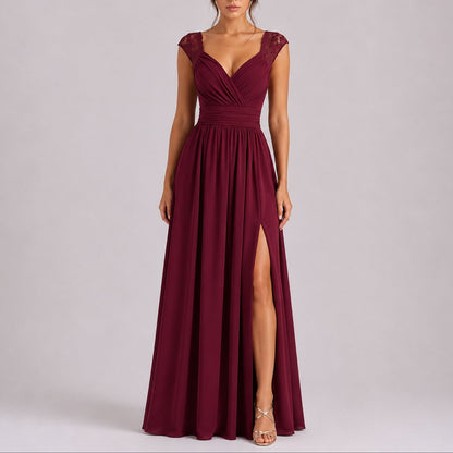 Seraphine Sweetheart Lace Cap-Sleeve – Women's Gown Dress in Red