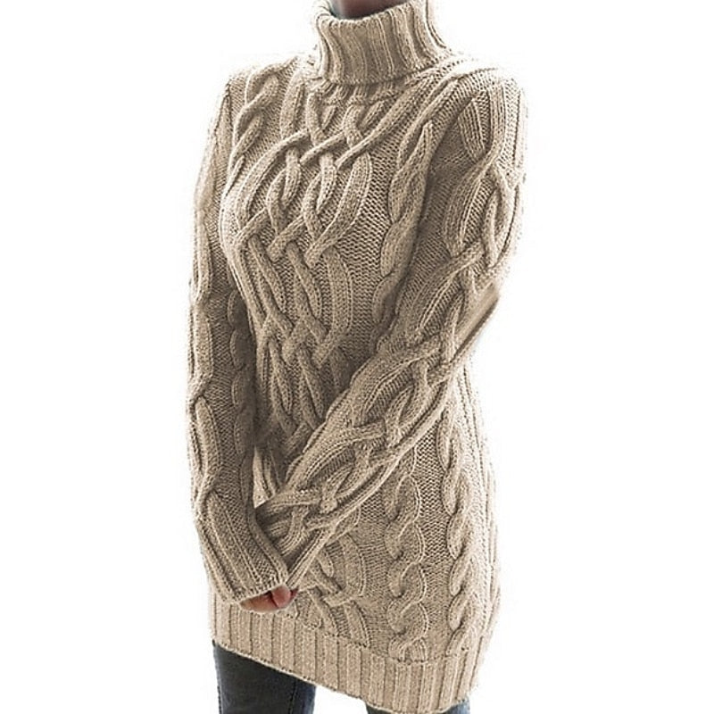 Thea Cable-Knit Turtleneck Sweater in Purple – Women's Midi Dress