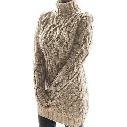 Thea Cable-Knit Turtleneck Sweater in Purple – Women's Midi Dress