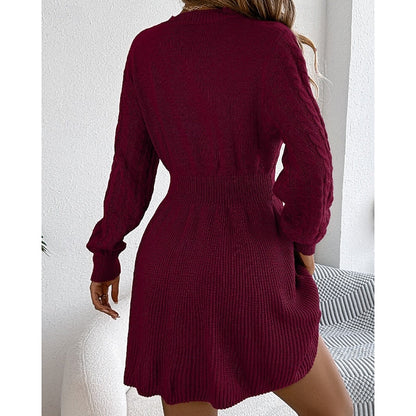 Vesper Cable-Knit Crew Neck in Grey – Women's Midi Dress