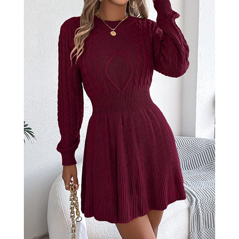 Vesper Cable-Knit Crew Neck in Black – Women's Midi Dress