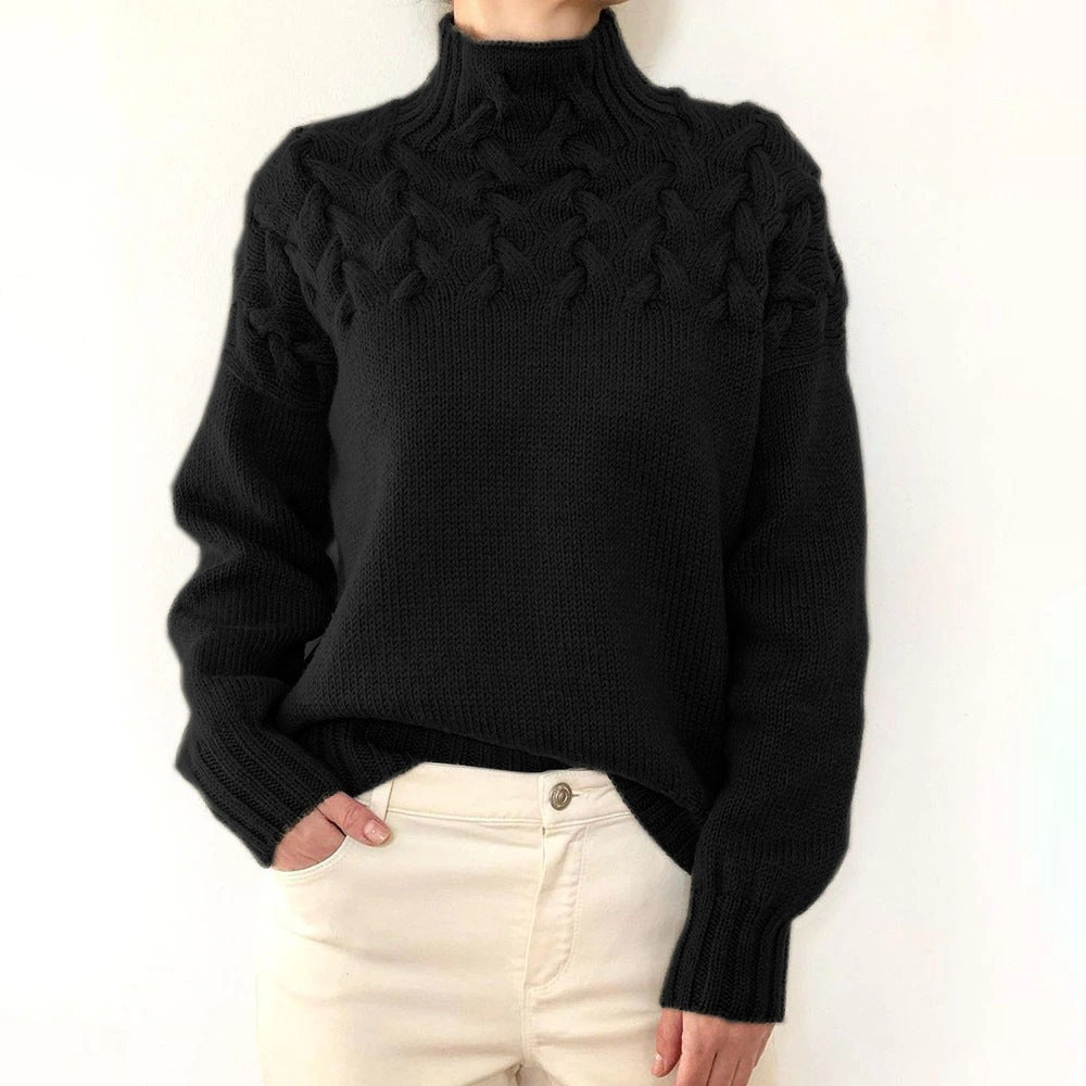 Isadora Cable Knit Turtleneck in Dark Green – Women’s Sweater