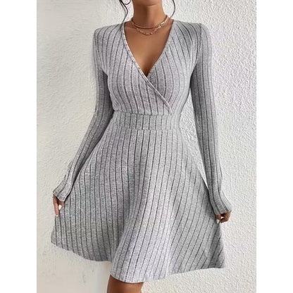 Yvonne Wrap-Neck A-Line in Light Grey – Women's Midi Dress